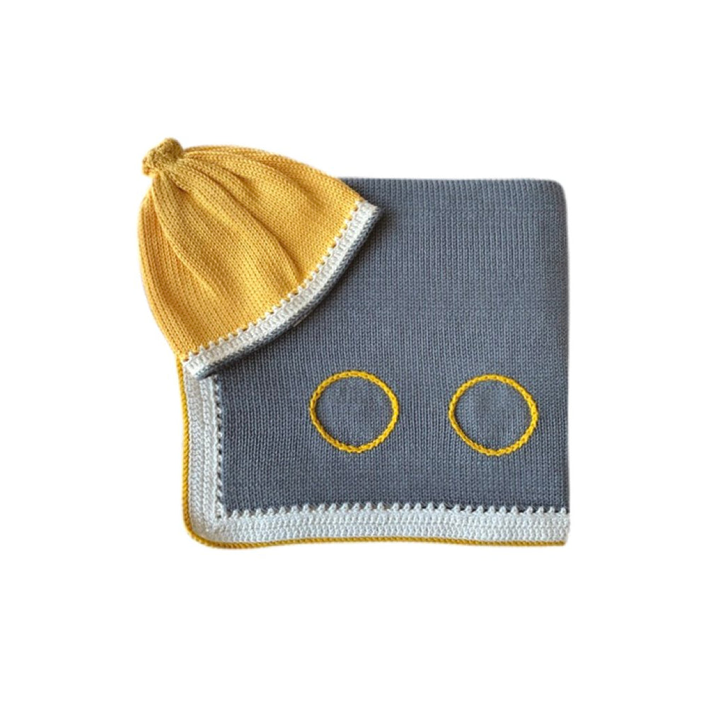 Haiti Babi Signature Baby Blanket Hat Set - Stone Mustard