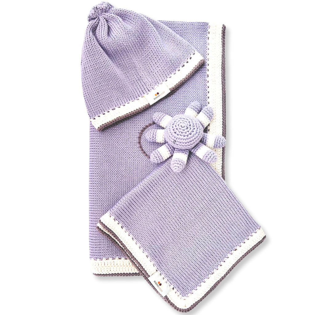 Purple Ice & Suede Blanket, Octopus Lovie & Hat Set