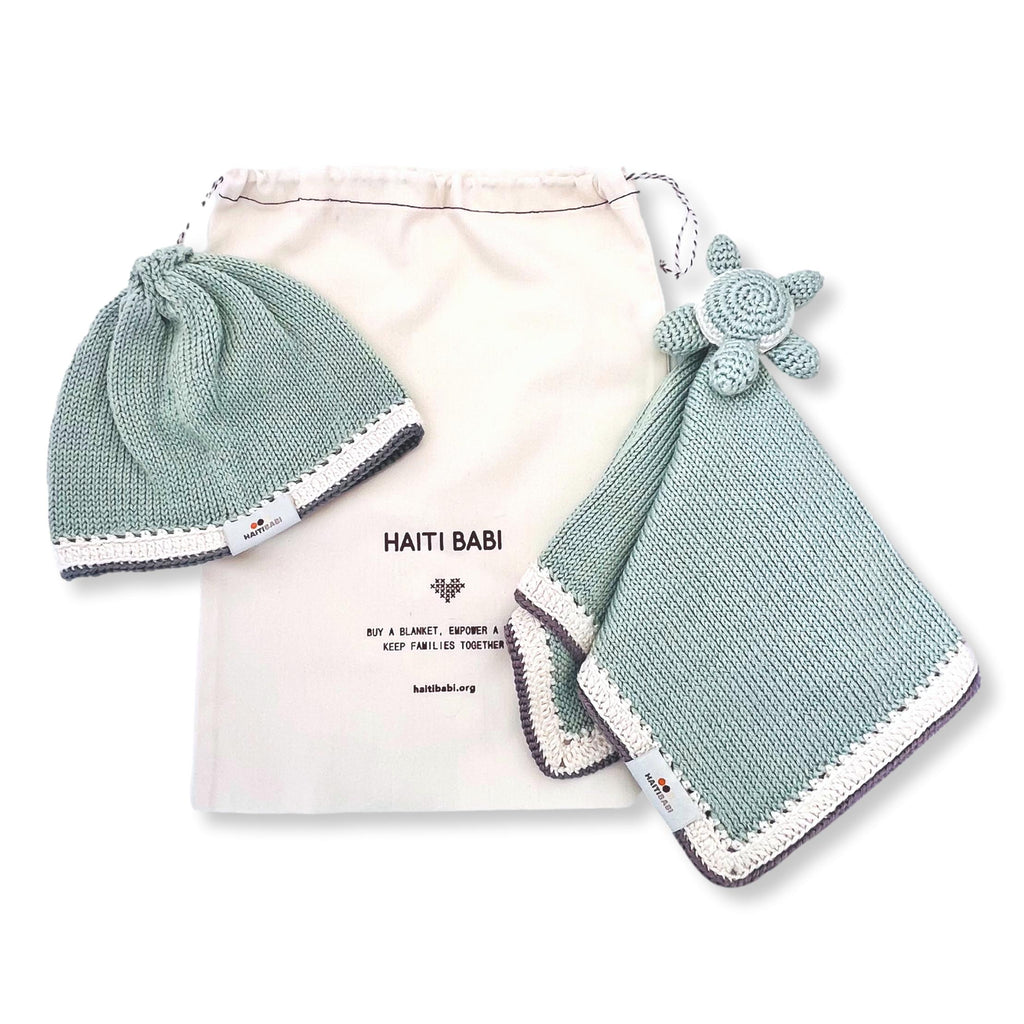 Sage Baby Beanie & Turtle Lovie Set