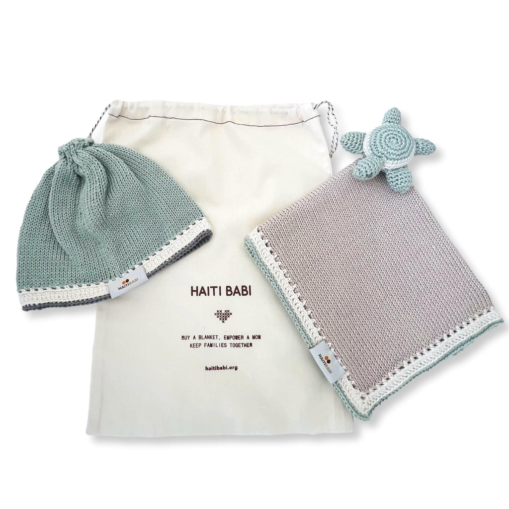 Sage Baby Beanie & Turtle Lovie Set