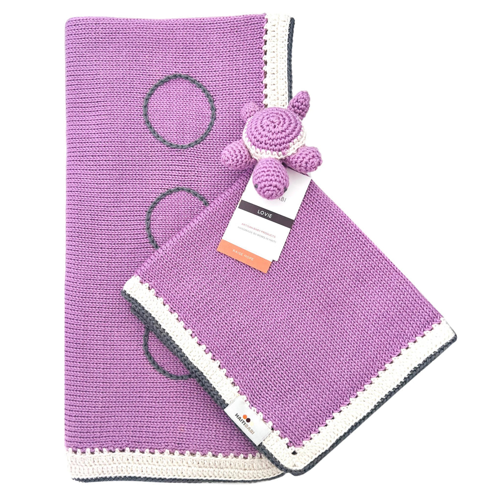 Orchid & Stone Blanket & Turtle Lovie Set