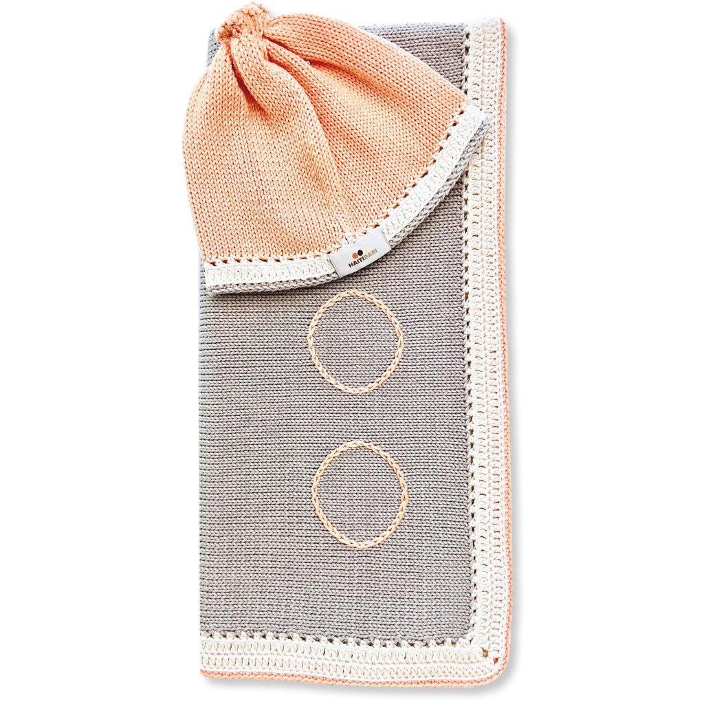 Argent & White Peach Blanket & Beanie Set