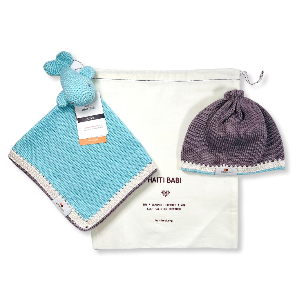 Suede & Ice Beanie & Ice Whale Lovie Set