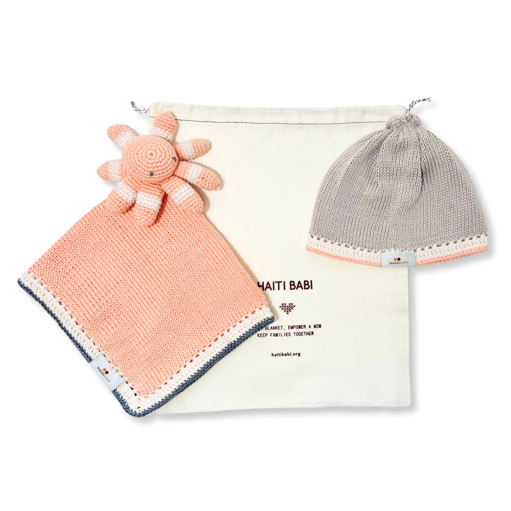 White Peach Octapus Lovie & Beanie Set