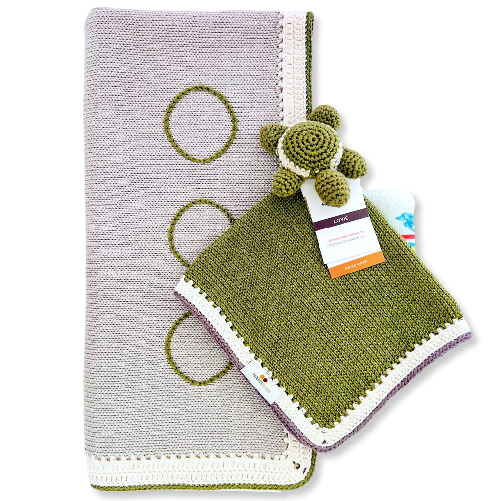 Argent & Summer Moss Blanket & Turtle Lovie Set