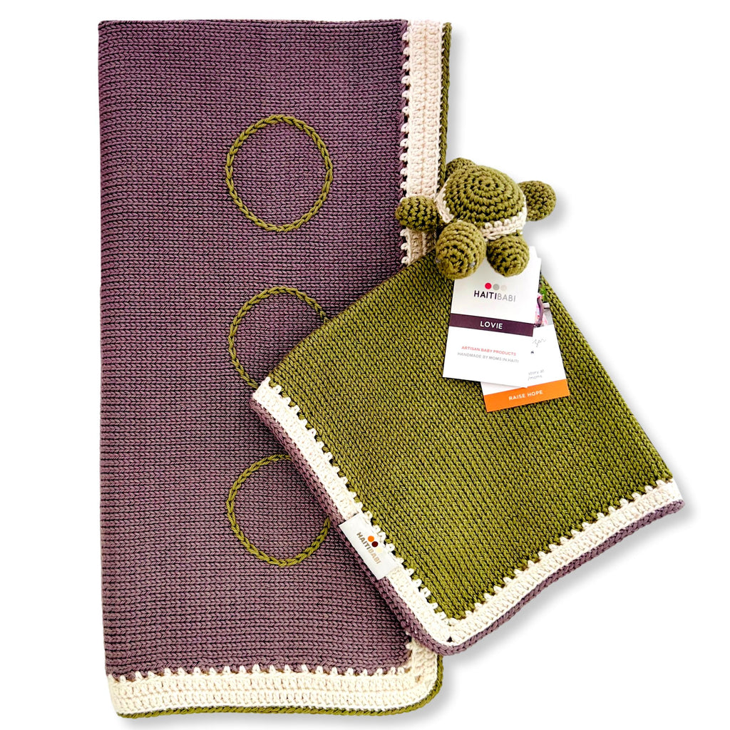 Suede & Summer Moss Blanket & Summer Moss Turtle Lovie Set