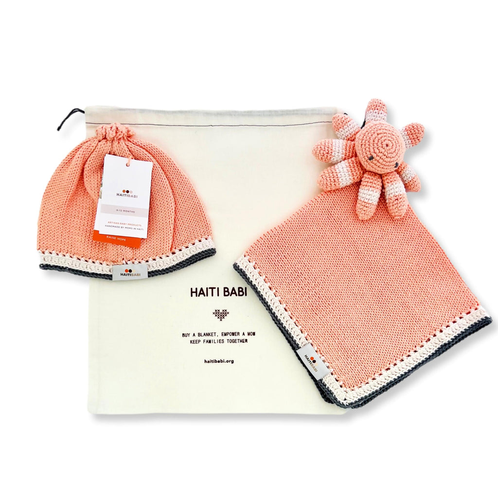 White Peach Octapus Lovie & Beanie Set