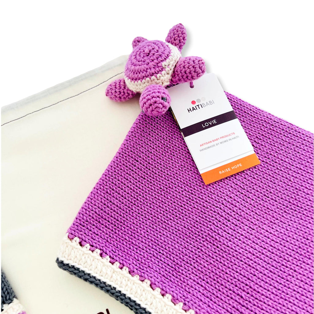 Stone Baby Beanie & Orchid Turtle Lovie Set
