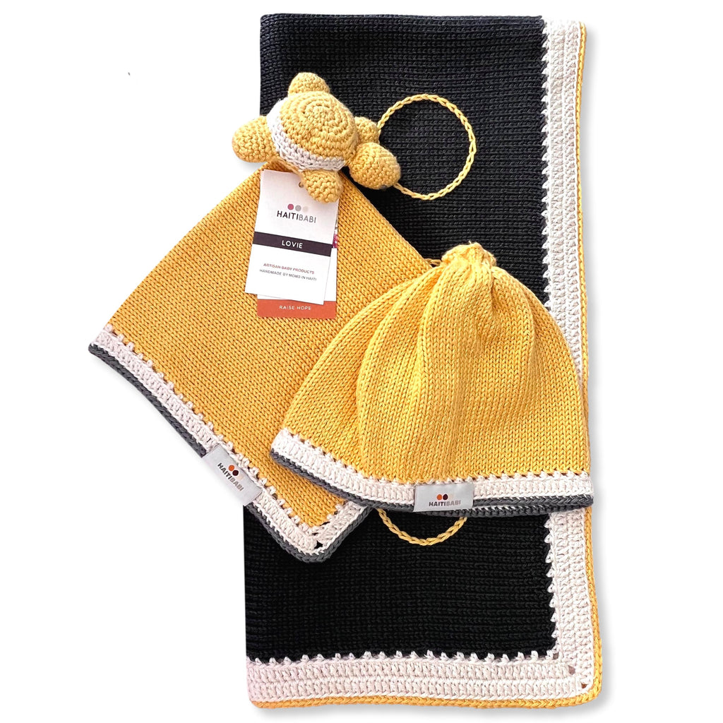 Carbon Gray Blanket, Lovie & Hat Set