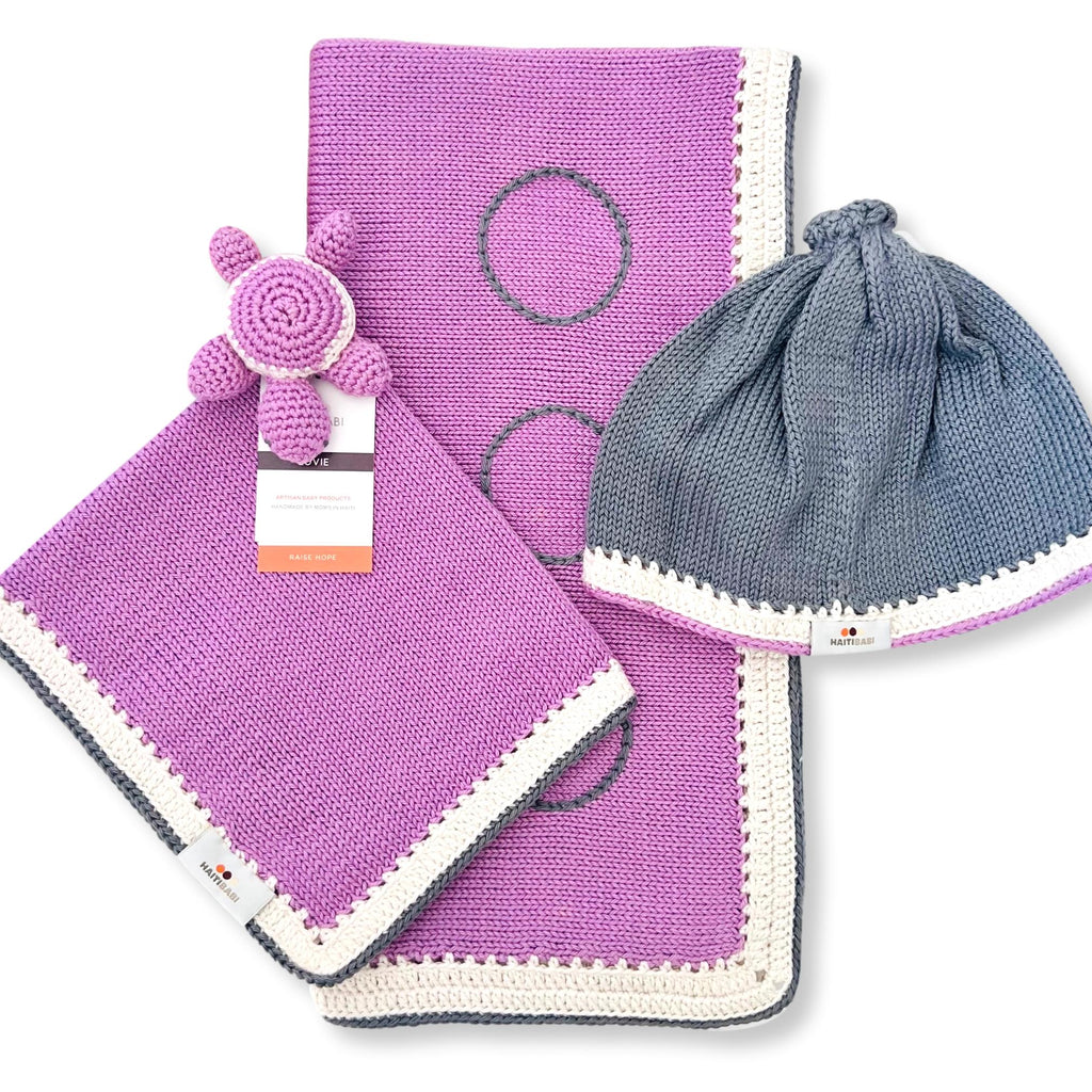 Orchid & Stone Blanket & Lovie with Stone & Orchid Hat Set