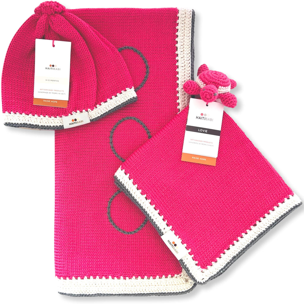 Peony & Stone Blanket, Whale or Turtle Lovie & Beanie Set
