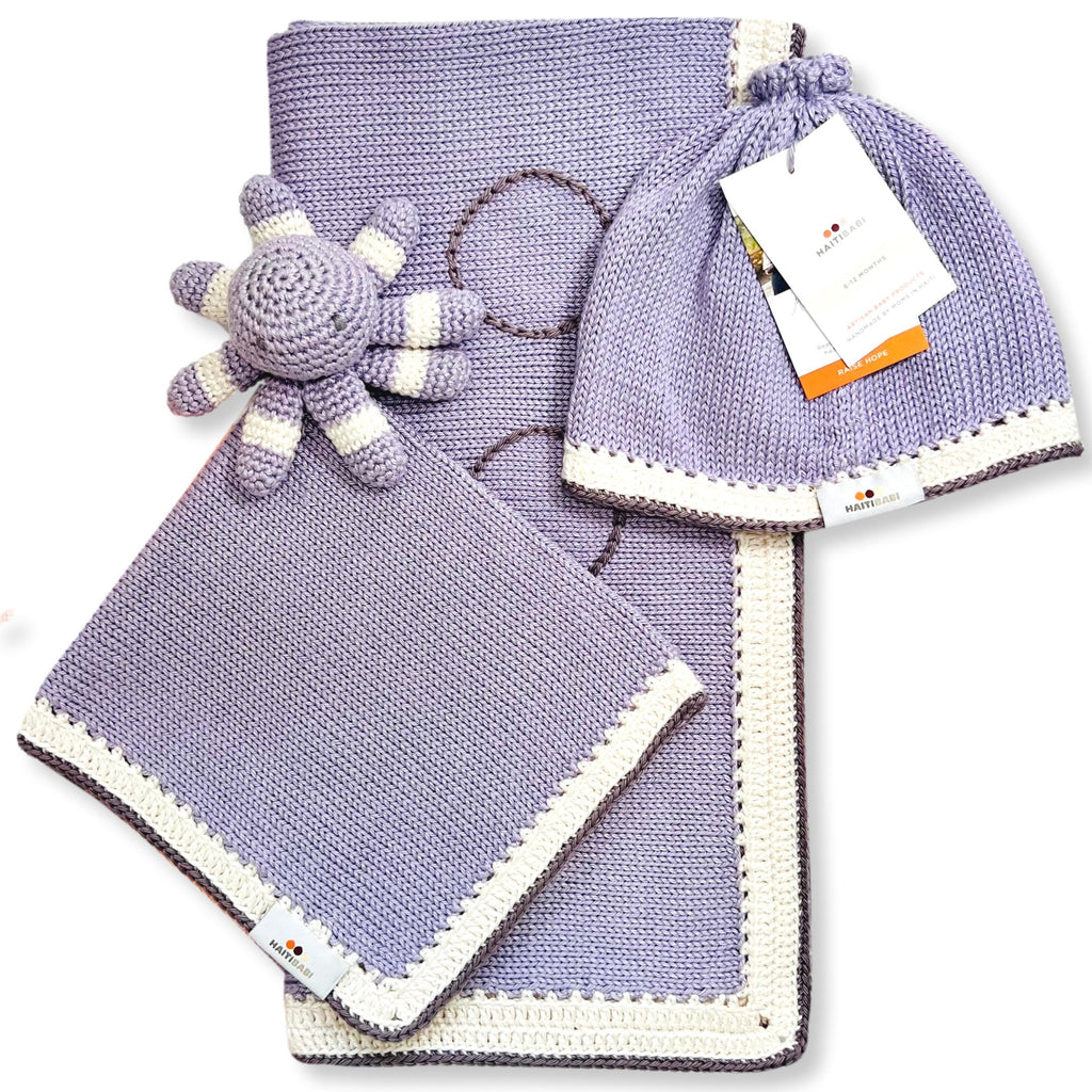 Purple Ice & Suede Blanket, Octopus Lovie & Hat Set
