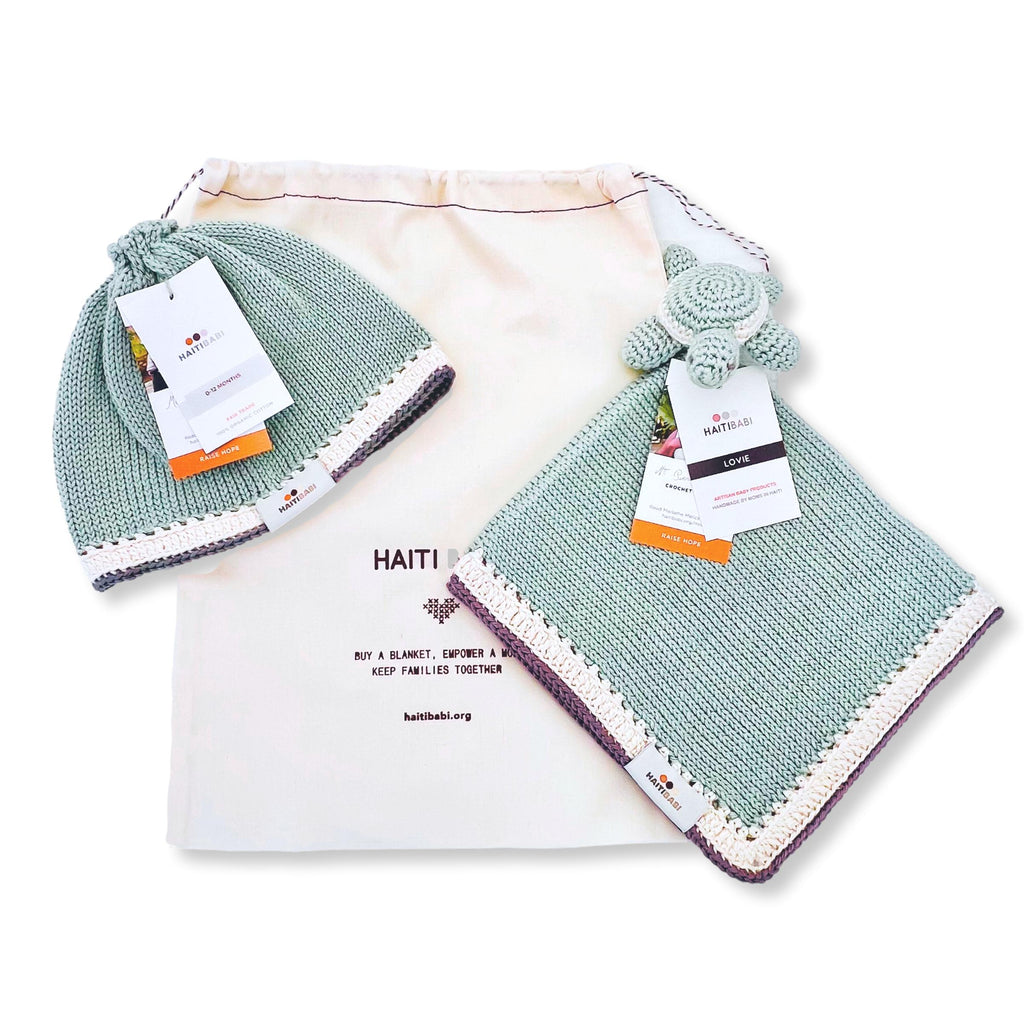 Sage Baby Beanie & Turtle Lovie Set