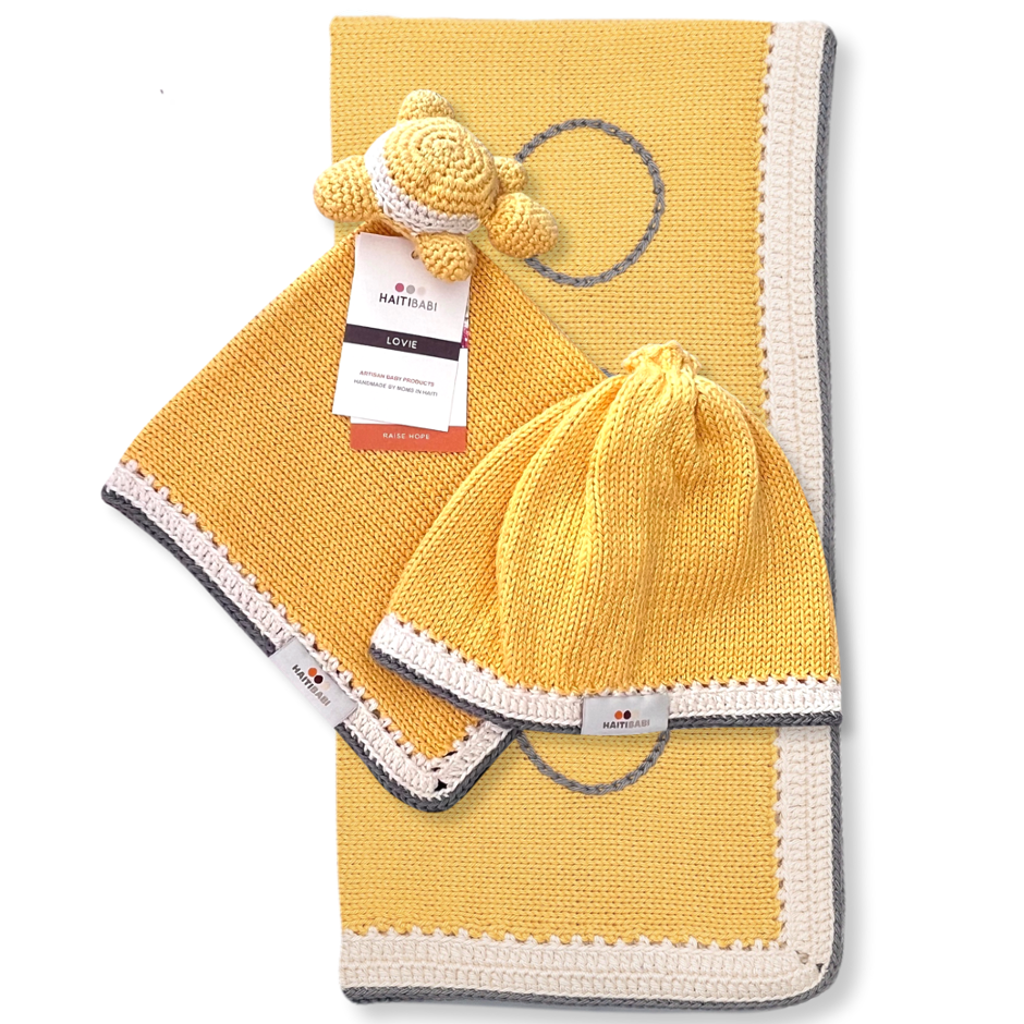 Carbon Gray & Pineapple Blanket, Turtle Lovie & Beanie Set