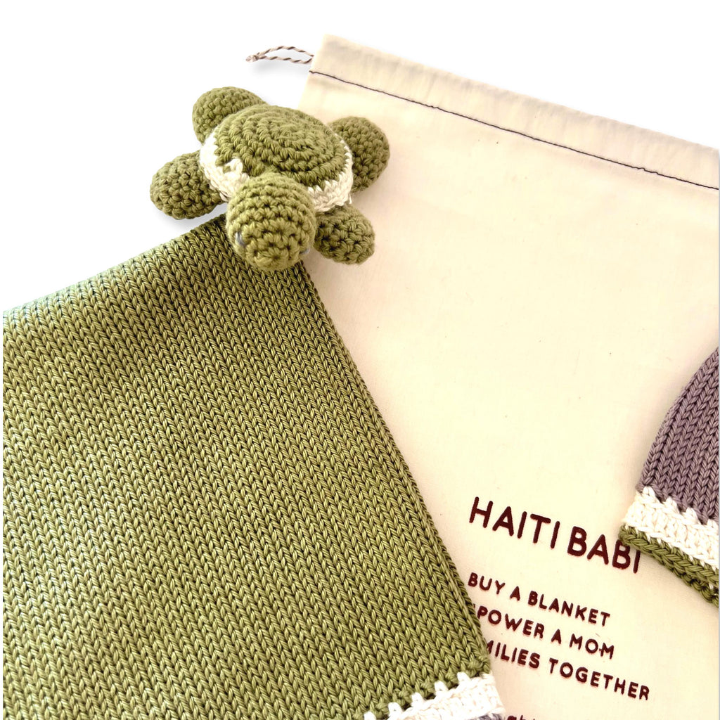 Suede & Summer Moss Baby Beanie & Turtle Lovie Set