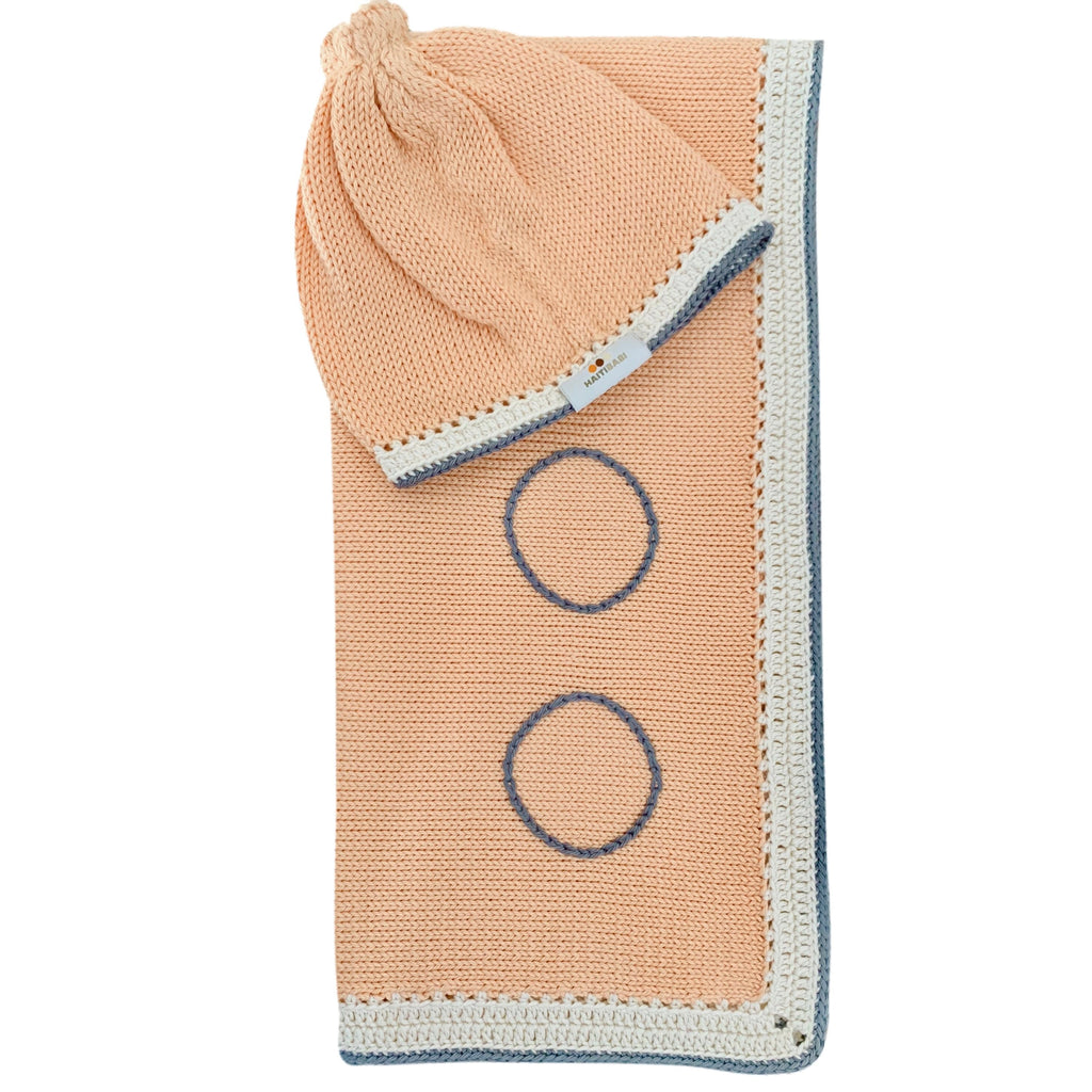 White Peach & Stone Blanket & Beanie Set
