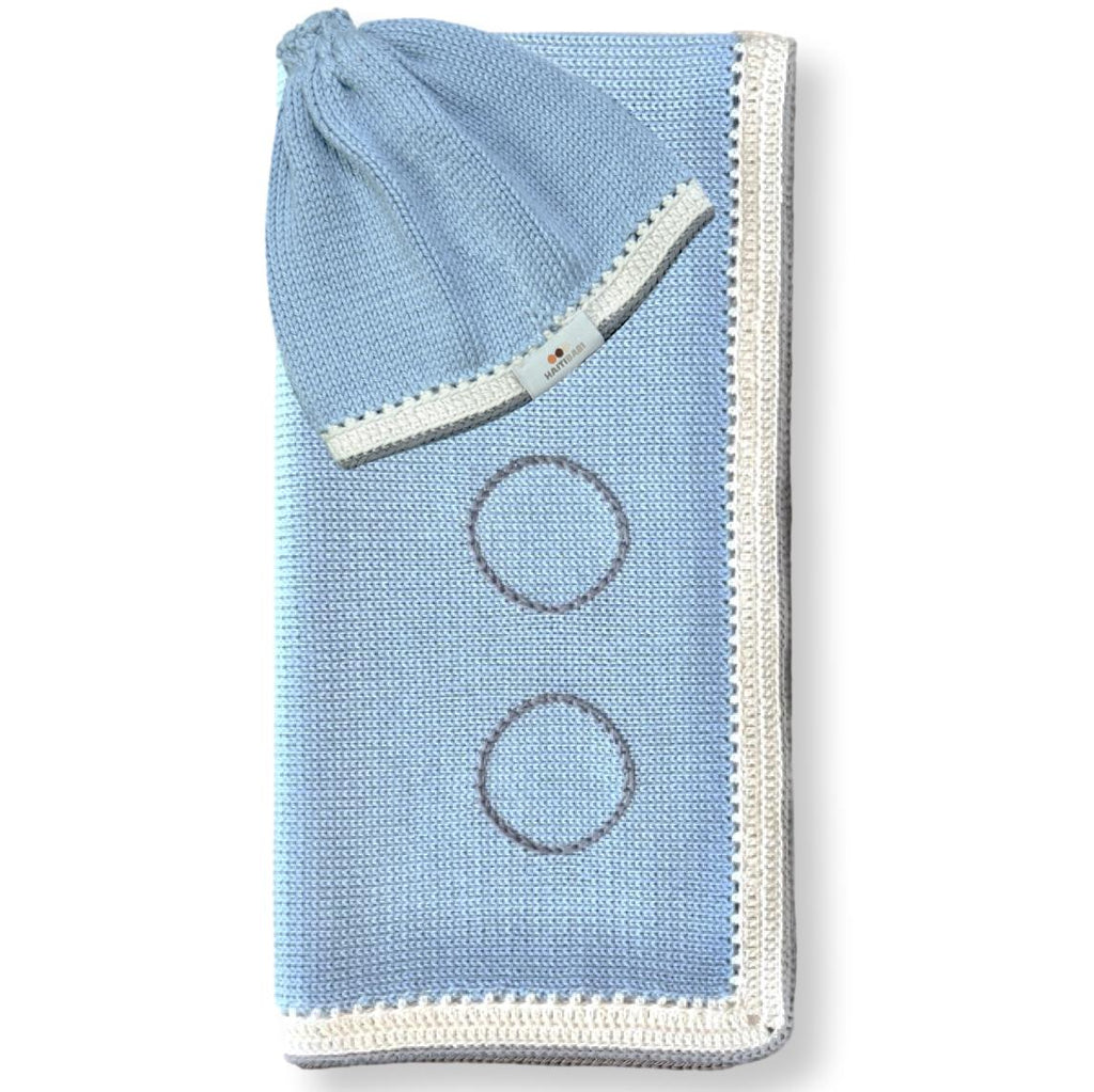 Baby Blue & Stone Blanket and Hat Set