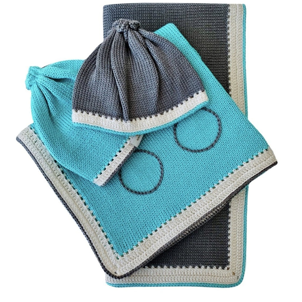 Signature Set: Stone Turquoise - Haiti Babi - Artisan Knit Baby Products, Handmade By Moms In Haiti.